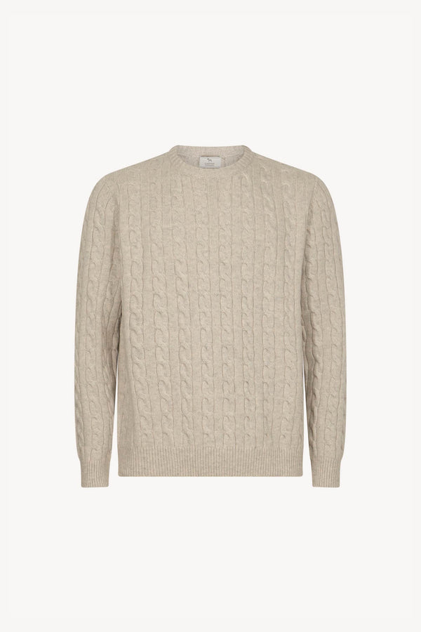 Maglia Girocollo a Trecce 6 Fili in Puro Cashmere Ghiaia