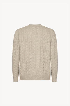 Maglia Girocollo a Trecce 6 Fili in Puro Cashmere Ghiaia