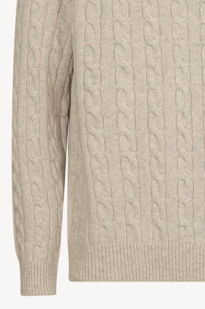 Maglia Girocollo a Trecce 6 Fili in Puro Cashmere Ghiaia