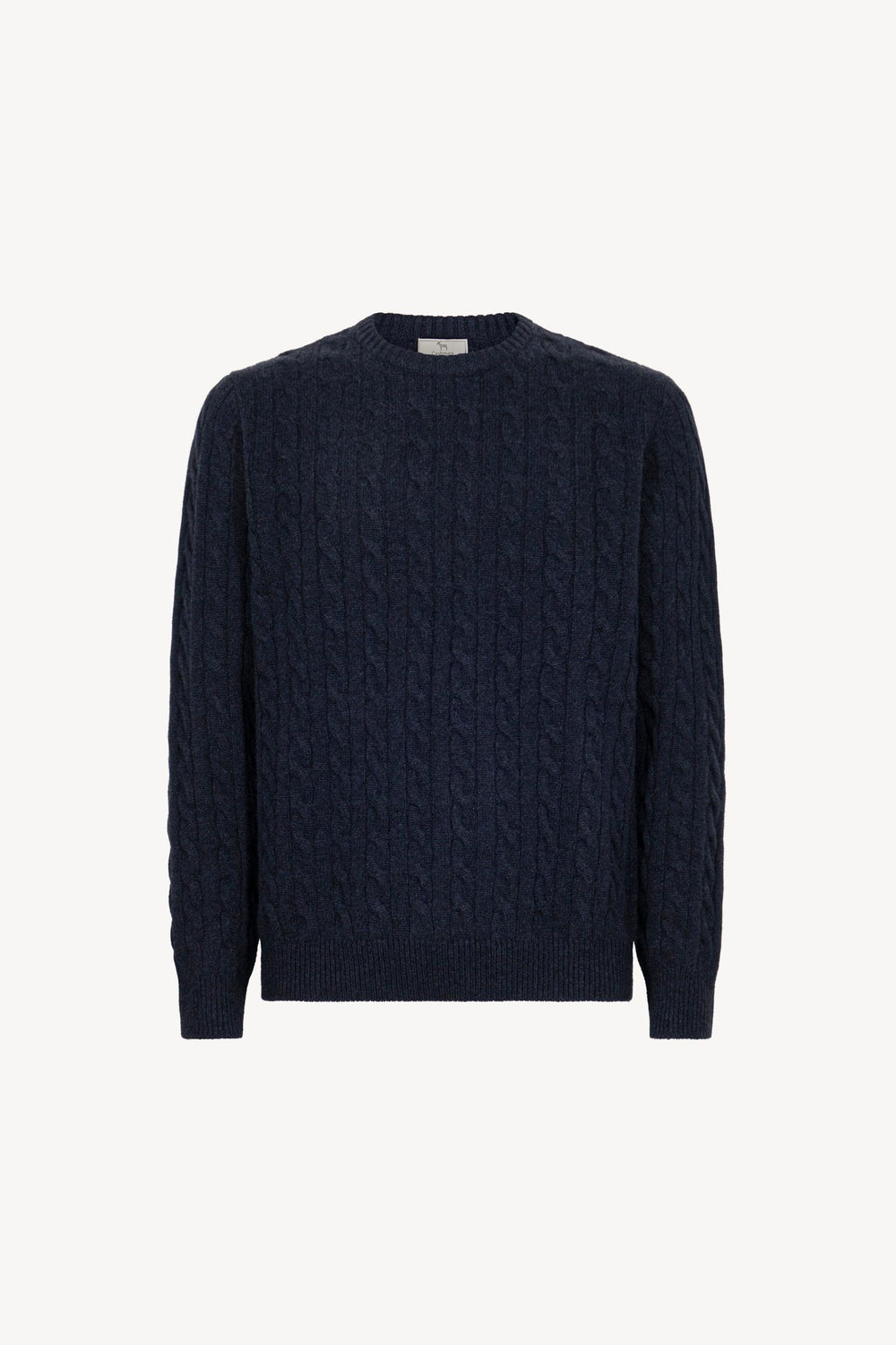 Maglia Girocollo a Trecce 6 Fili in Puro Cashmere Oceano