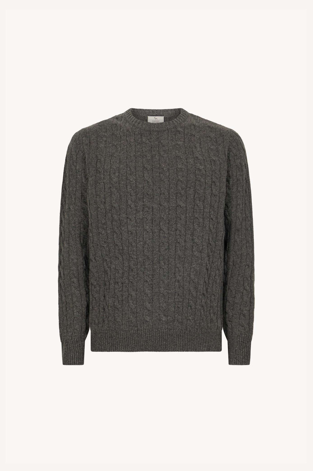 Maglia Girocollo a Trecce 6 Fili in Puro Cashmere Flanella