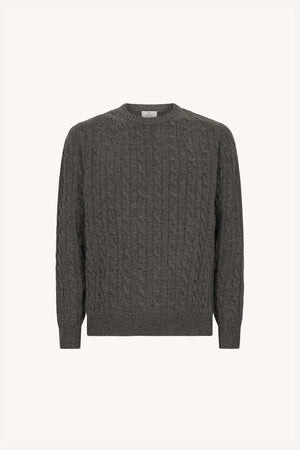 Dark Grey Pure Cashmere 6-Ply Cable-Knit Crew Neck