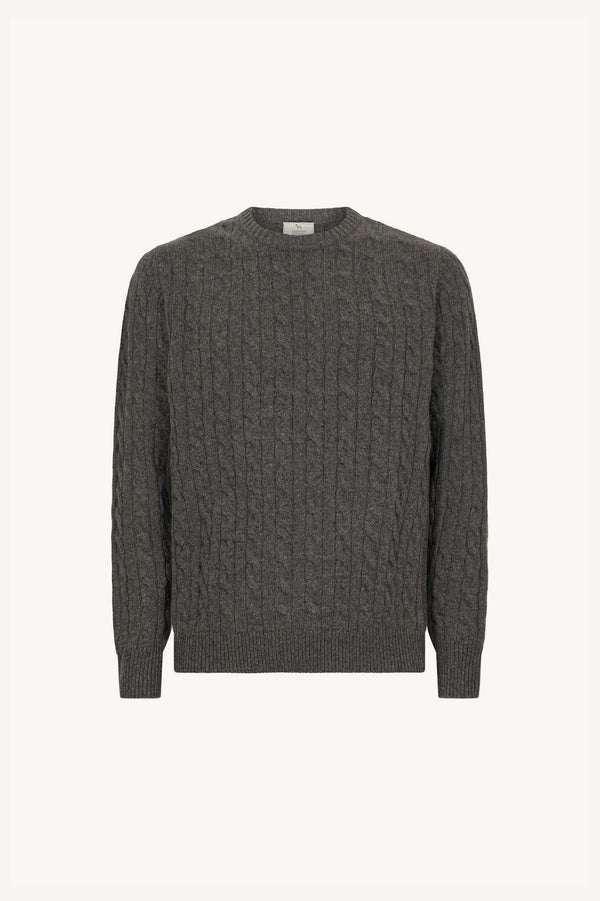 Dark Grey Pure Cashmere 6-Ply Cable-Knit Crew Neck