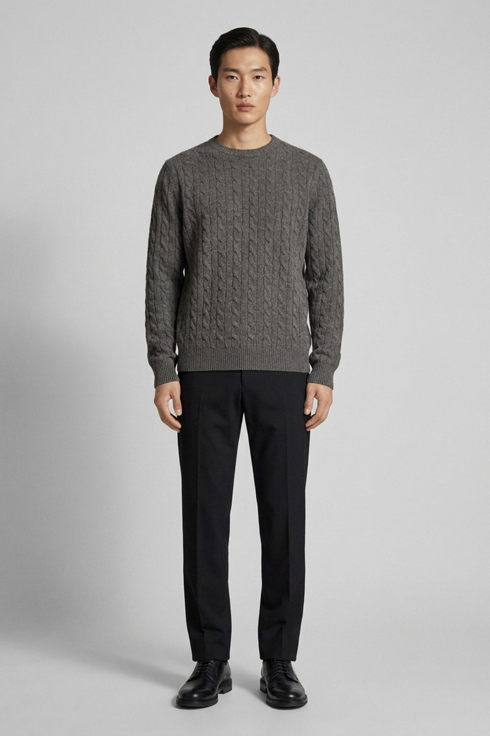 Maglia Girocollo a Trecce 6 Fili in Puro Cashmere Flanella