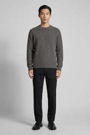 Dark Grey Pure Cashmere 6-Ply Cable-Knit Crew Neck
