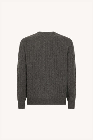 Dark Grey Pure Cashmere 6-Ply Cable-Knit Crew Neck