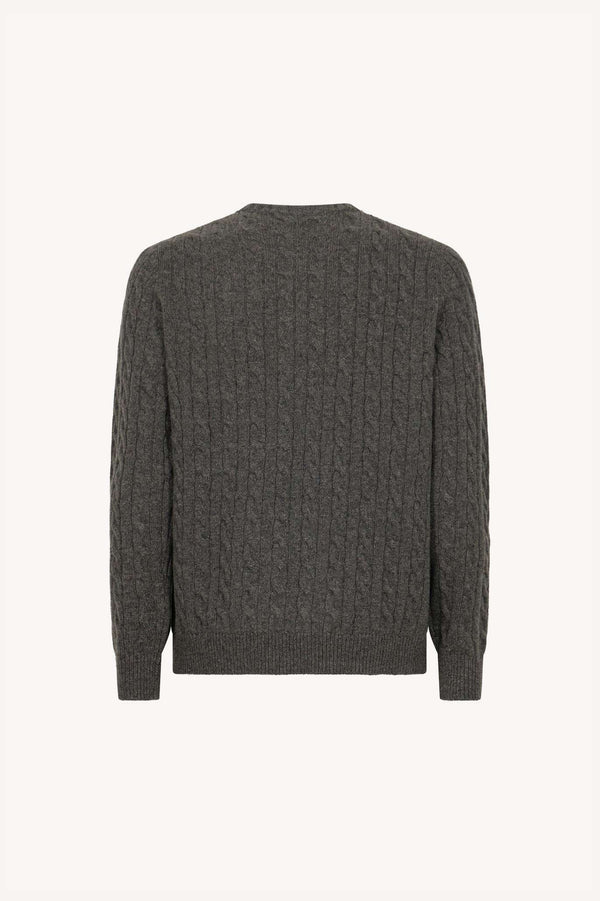 Dark Grey Pure Cashmere 6-Ply Cable-Knit Crew Neck