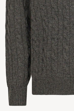Dark Grey Pure Cashmere 6-Ply Cable-Knit Crew Neck