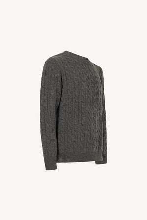 Dark Grey Pure Cashmere 6-Ply Cable-Knit Crew Neck