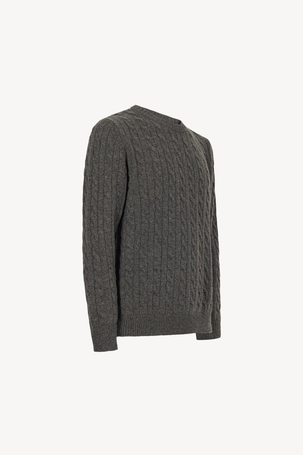 Dark Grey Pure Cashmere 6-Ply Cable-Knit Crew Neck