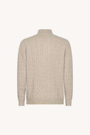 Lupetto Mezza Zip a Trecce 6 Fili in Puro Cashmere Ghiaia