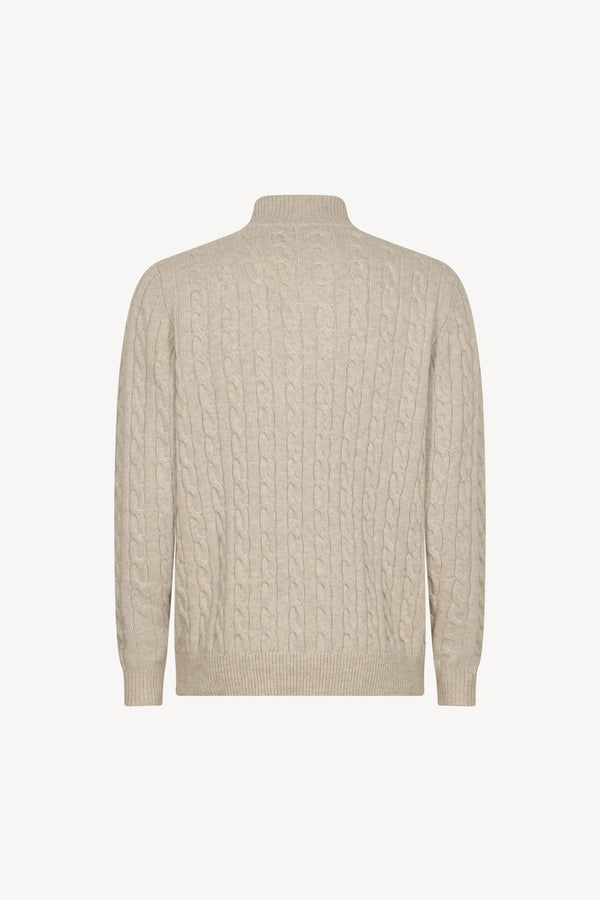 Lupetto Mezza Zip a Trecce 6 Fili in Puro Cashmere Ghiaia