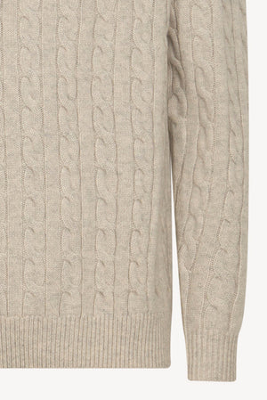 Lupetto Mezza Zip a Trecce 6 Fili in Puro Cashmere Ghiaia