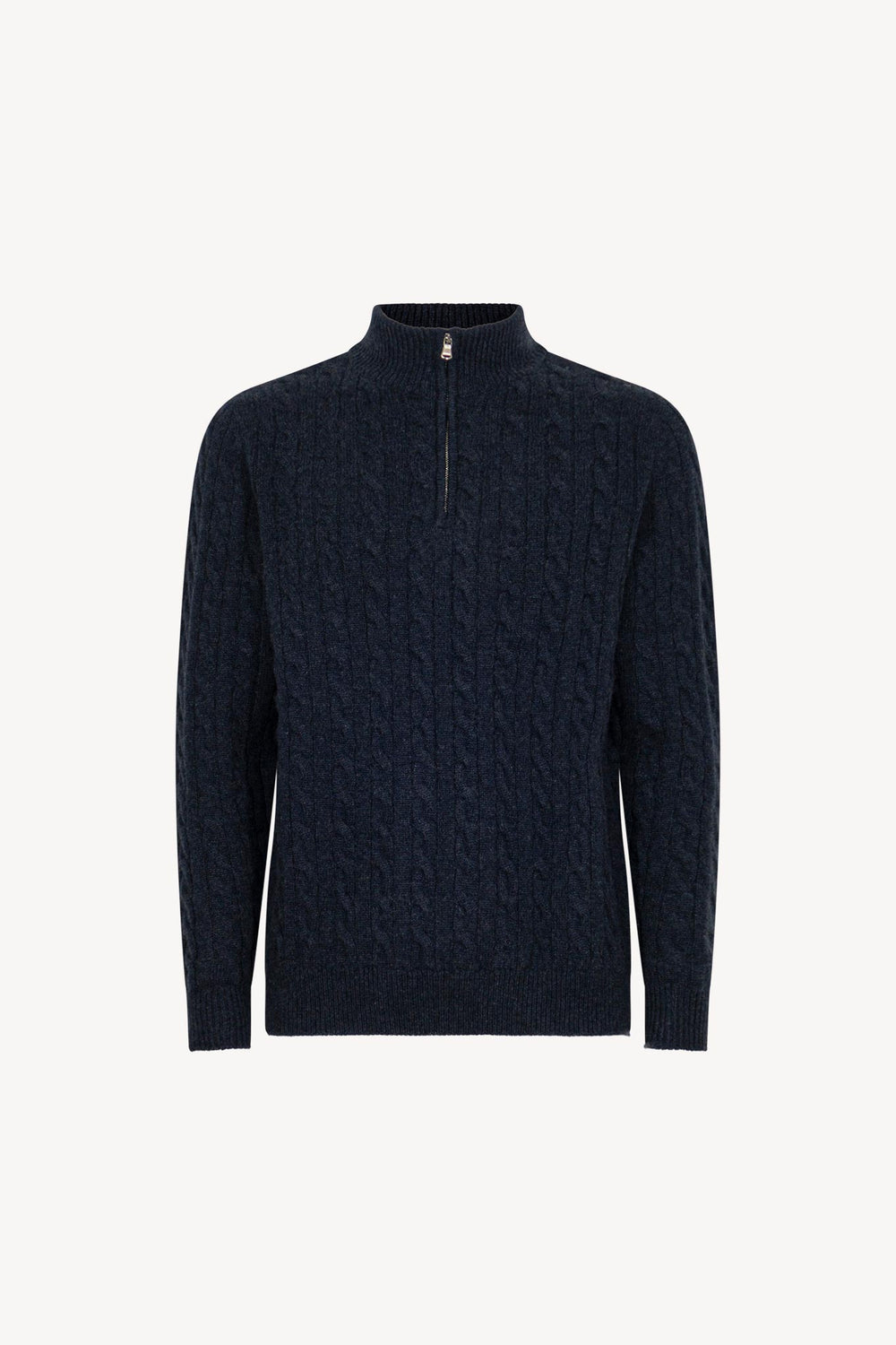 Lupetto Mezza Zip a Trecce 6 Fili in Puro Cashmere Oceano