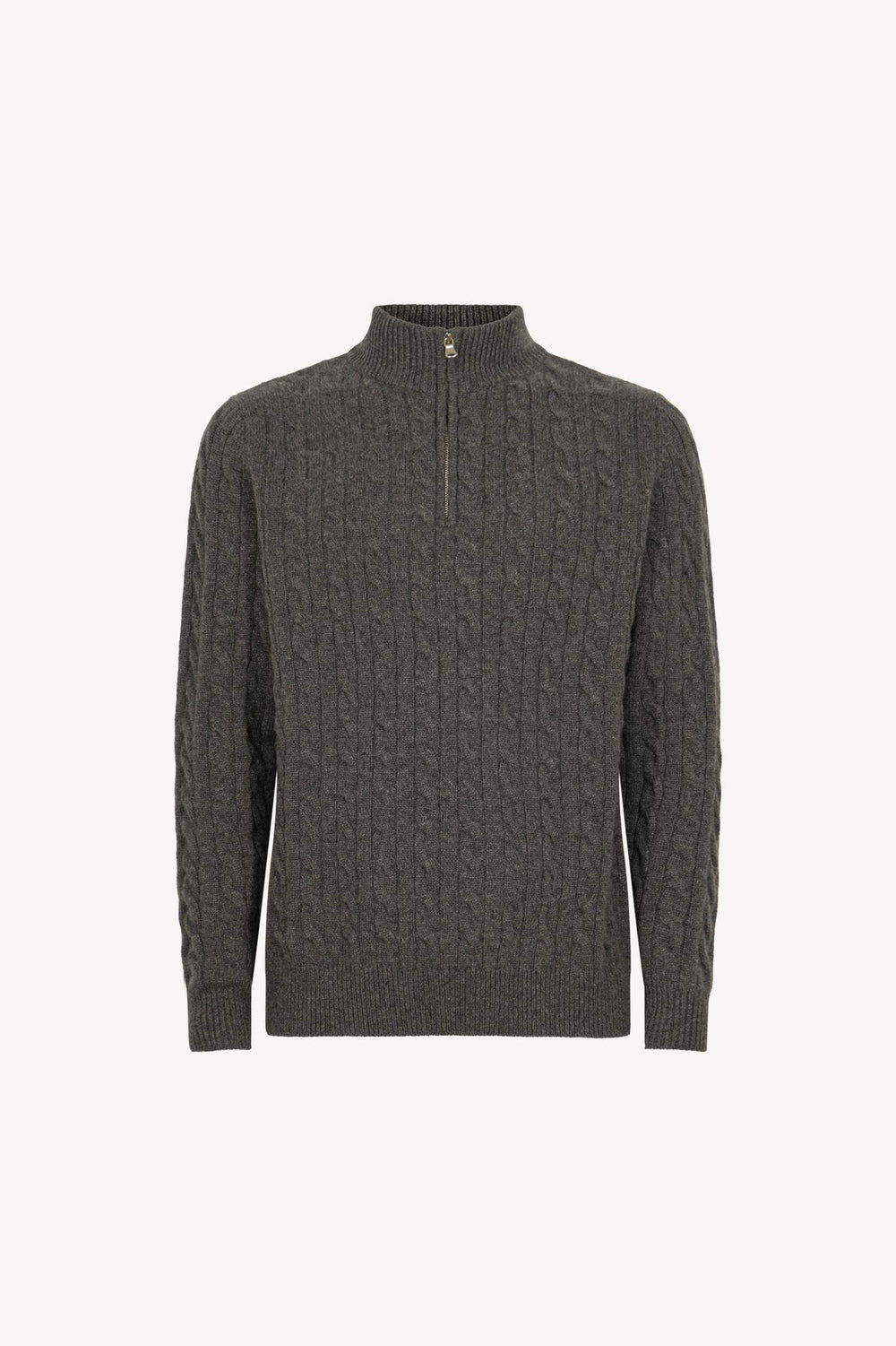Lupetto Mezza Zip a Trecce 6 Fili in Puro Cashmere Flanella
