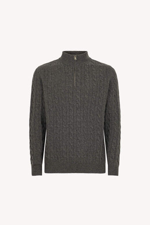 Lupetto Mezza Zip a Trecce 6 Fili in Puro Cashmere Flanella