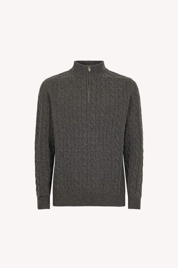 Lupetto Mezza Zip a Trecce 6 Fili in Puro Cashmere Flanella