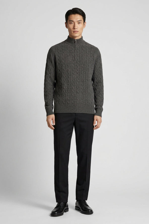 Lupetto Mezza Zip a Trecce 6 Fili in Puro Cashmere Flanella