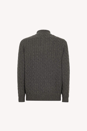 Lupetto Mezza Zip a Trecce 6 Fili in Puro Cashmere Flanella