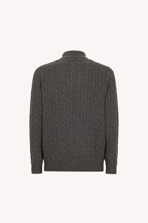 Lupetto Mezza Zip a Trecce 6 Fili in Puro Cashmere Flanella
