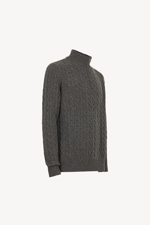 Lupetto Mezza Zip a Trecce 6 Fili in Puro Cashmere Flanella