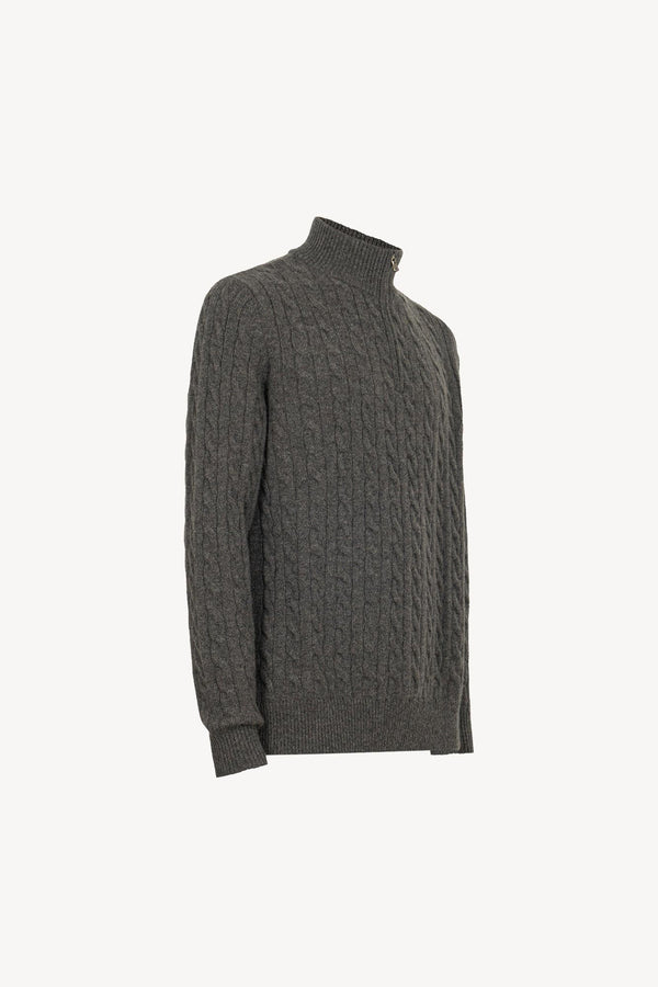 Lupetto Mezza Zip a Trecce 6 Fili in Puro Cashmere Flanella