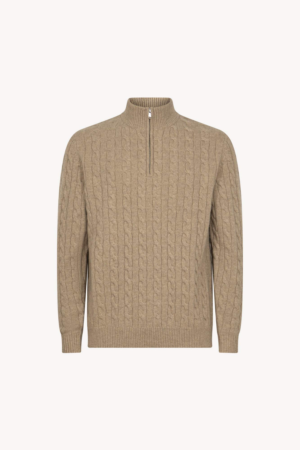 Lupetto Mezza Zip a Trecce 6 Fili in Puro Cashmere Nocciola