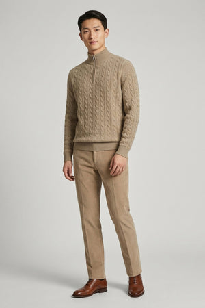 Lupetto Mezza Zip a Trecce 6 Fili in Puro Cashmere Nocciola