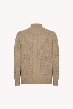 Lupetto Mezza Zip a Trecce 6 Fili in Puro Cashmere Nocciola
