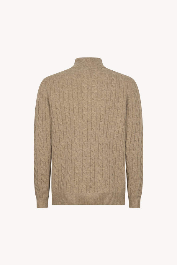 Lupetto Mezza Zip a Trecce 6 Fili in Puro Cashmere Nocciola