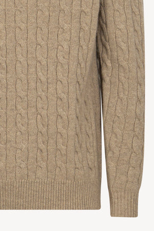 Lupetto Mezza Zip a Trecce 6 Fili in Puro Cashmere Nocciola