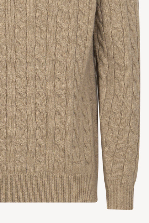 Lupetto Mezza Zip a Trecce 6 Fili in Puro Cashmere Nocciola