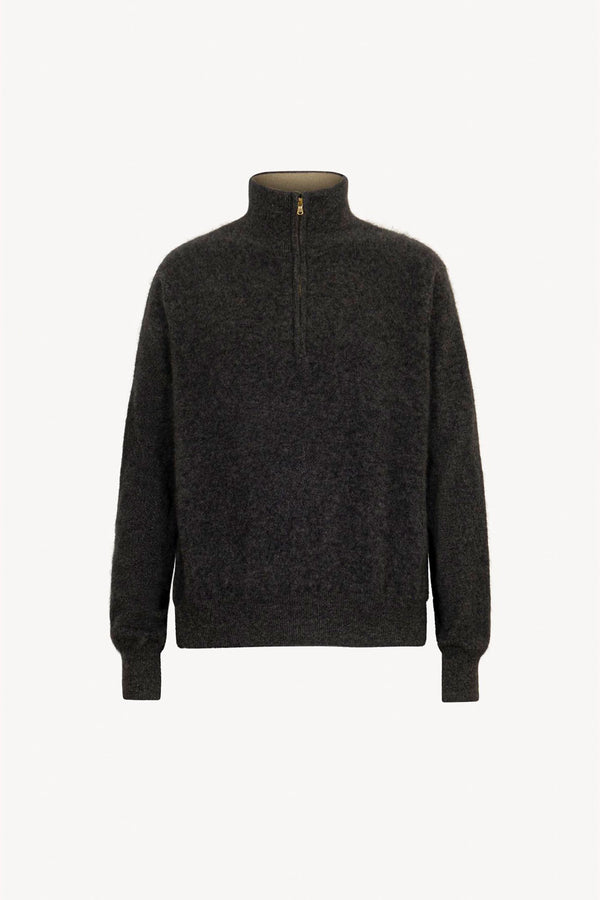 Lupetto Mezza Zip Unisex in Puro Cashmere Spazzolato Grigio