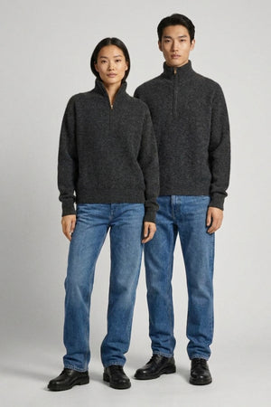 Lupetto Mezza Zip Unisex in Puro Cashmere Spazzolato Grigio