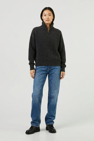 Lupetto Mezza Zip Unisex in Puro Cashmere Spazzolato Grigio