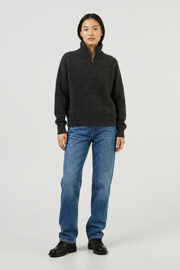 Lupetto Mezza Zip Unisex in Puro Cashmere Spazzolato Grigio