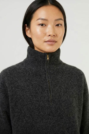 Lupetto Mezza Zip Unisex in Puro Cashmere Spazzolato Grigio