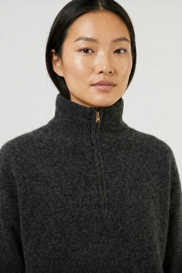 Lupetto Mezza Zip Unisex in Puro Cashmere Spazzolato Grigio