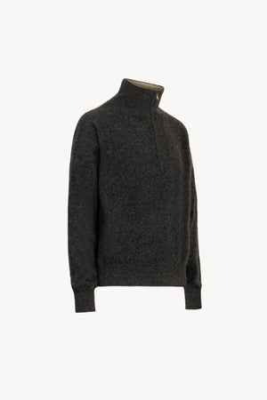 Lupetto Mezza Zip Unisex in Puro Cashmere Spazzolato Grigio