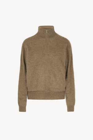Lupetto Mezza Zip Unisex in Puro Cashmere Spazzolato Dune