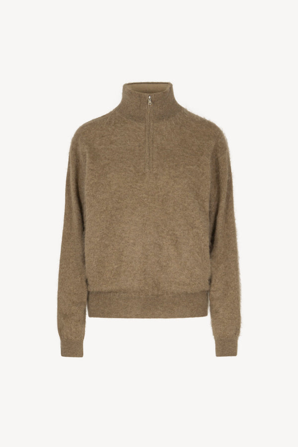 Lupetto Mezza Zip Unisex in Puro Cashmere Spazzolato Dune