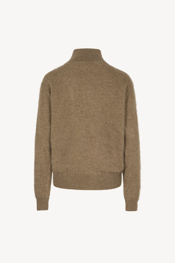 Lupetto Mezza Zip Unisex in Puro Cashmere Spazzolato Dune
