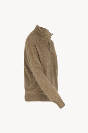 Lupetto Mezza Zip Unisex in Puro Cashmere Spazzolato Dune