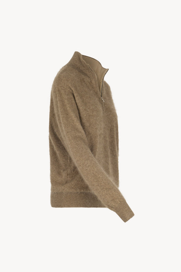 Lupetto Mezza Zip Unisex in Puro Cashmere Spazzolato Dune